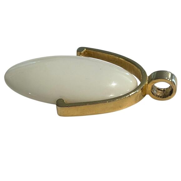 Vintage Acrylic White Oval Pendant Gold Tone Hardware 3 inch length - Picture 5 of 5